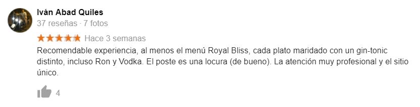 Menú Royal Bliss - Experiencias del Café de Oriente